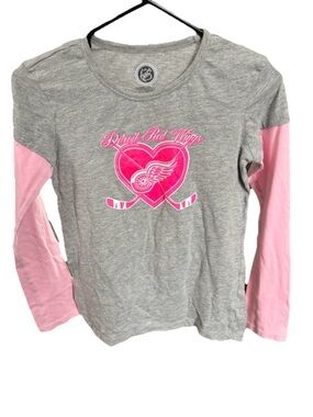 NHL Detroit Red Wings Kids longsleeve shirt tshirt size XL pink and grey